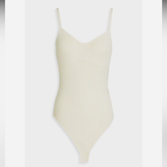 FRAME Architectural Comfort Collection Sweater-Knit Ribbed Bodysuit in bone Sz L